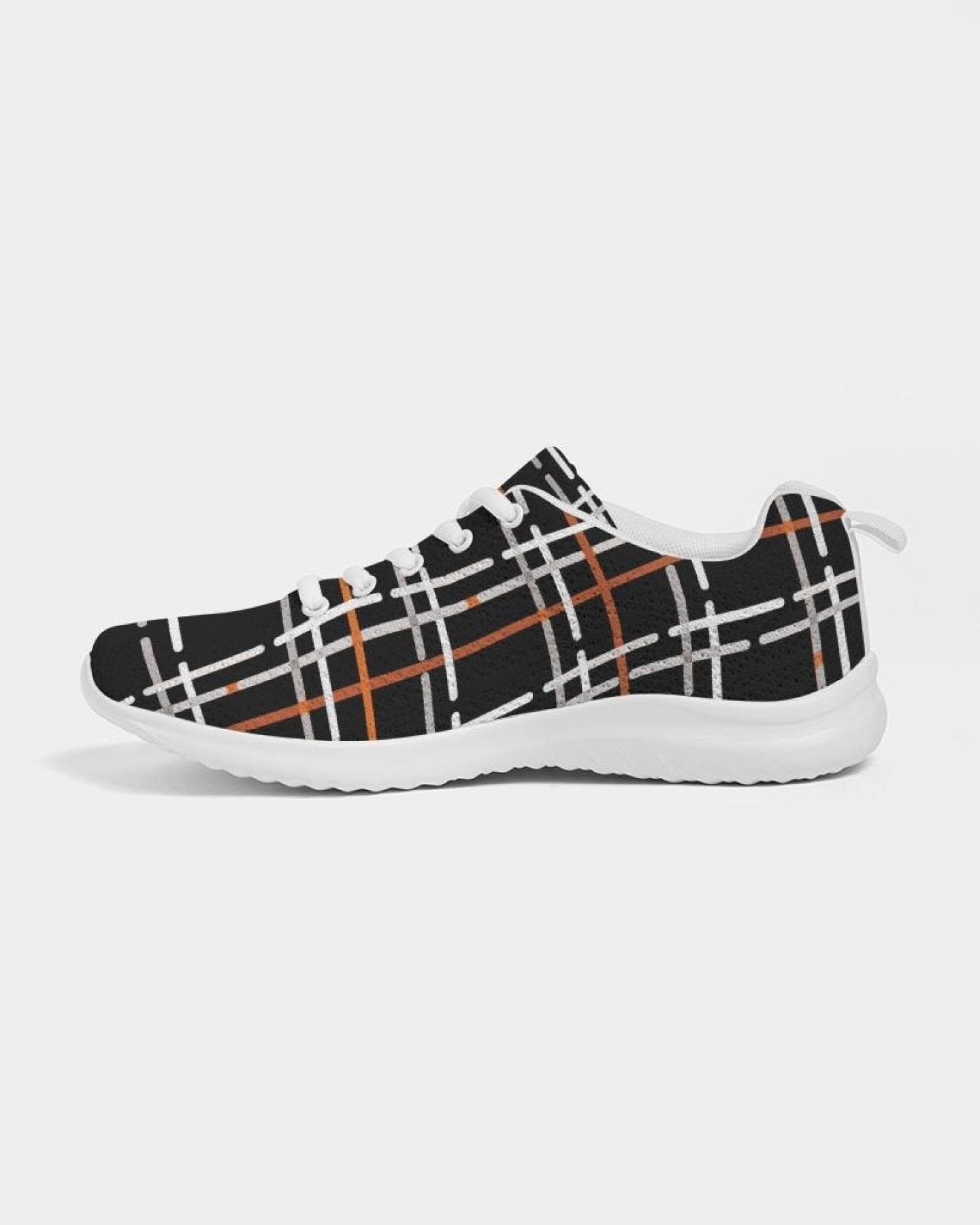 Womens Sneakers - Canvas Running Shoes, Black Plaid Print - Horizon Bliss