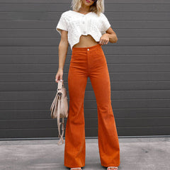 Corduroy Trousers Fashion Mid Waist Micro Flared Pants - Horizon Bliss