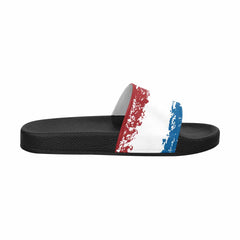 Mens Slide Sandals, Red White Blue Print - Horizon Bliss