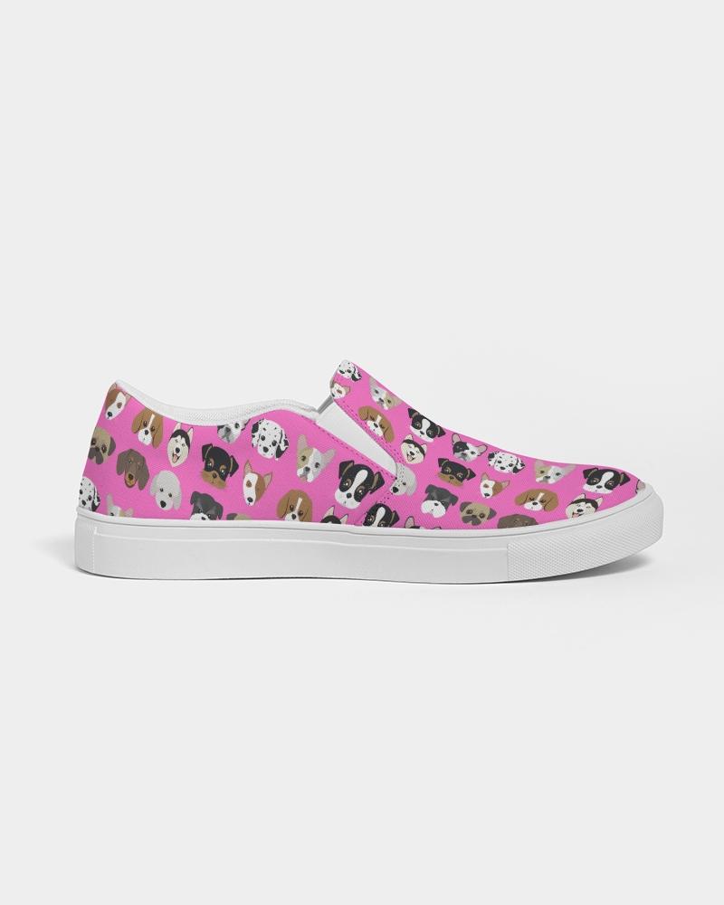 Womens Sneakers - Canvas Slip Ons, Pink Doggie Love Print - Horizon Bliss