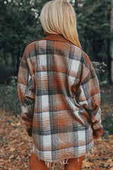 Cinnamon Plaid Corduroy Patchwork Chest Pocket Shacket