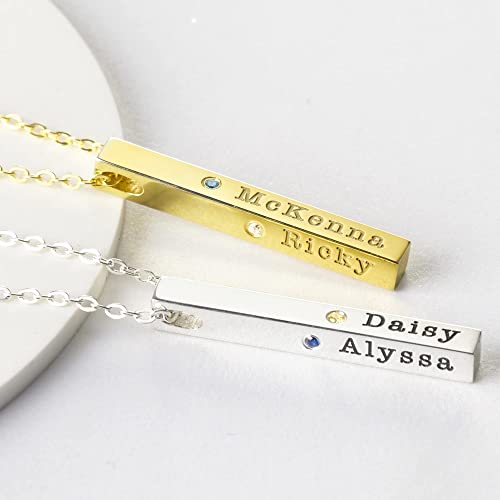 Mom Necklace With Kids Names, Mother Jewelry, 4 Sided Bar Necklace - Horizon Bliss