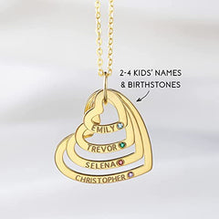 Mom Necklace With Birthstones, Kids Names Necklace, Heart Necklace - Horizon Bliss