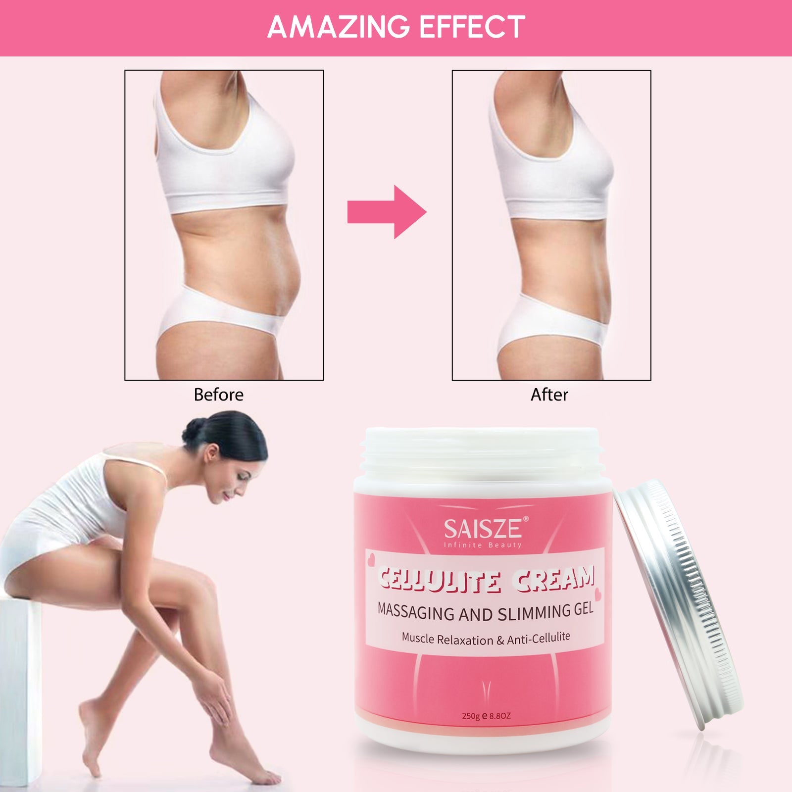 8.8 oz Anti Cellulite Body Slimming Cream with Massager and Remover