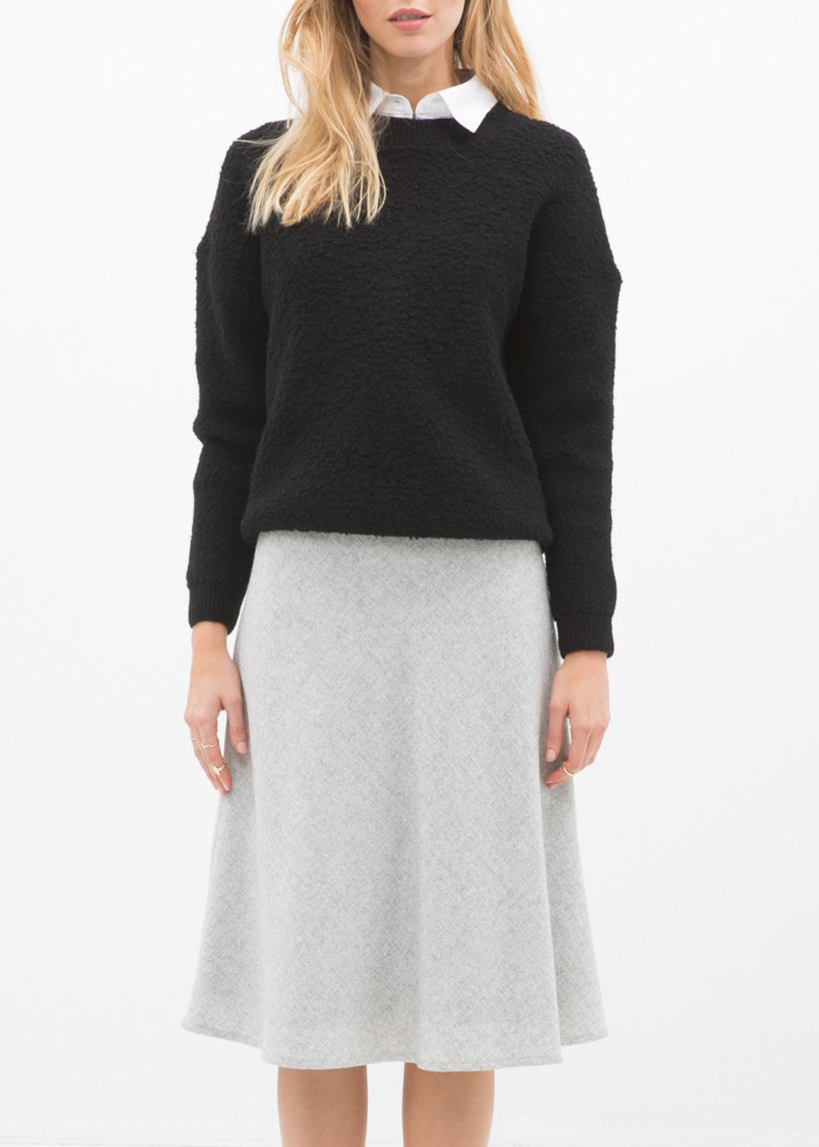 High Waisted Wool Knit Midi Skirt In Heather Grey - Horizon Bliss