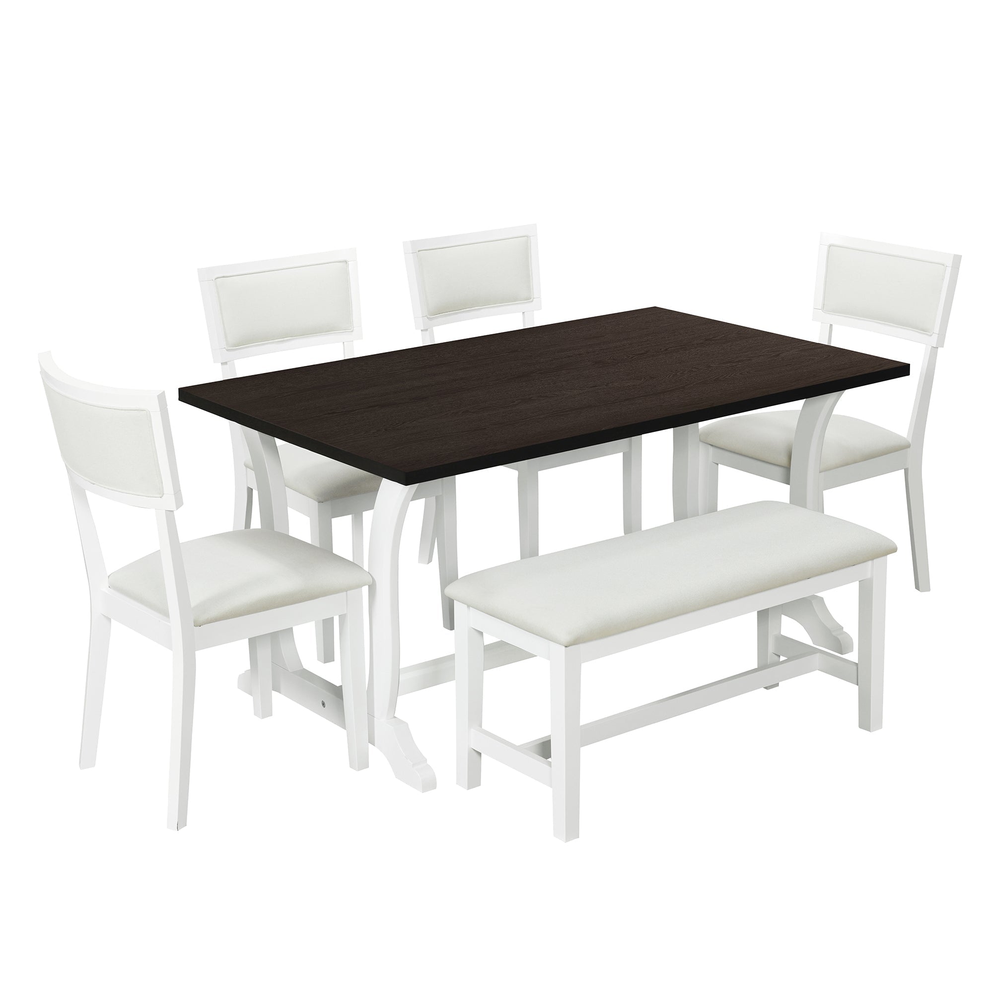 Farmhouse 6-Piece Trestle Dining Table Set with Upholstered Dining - Horizon Bliss