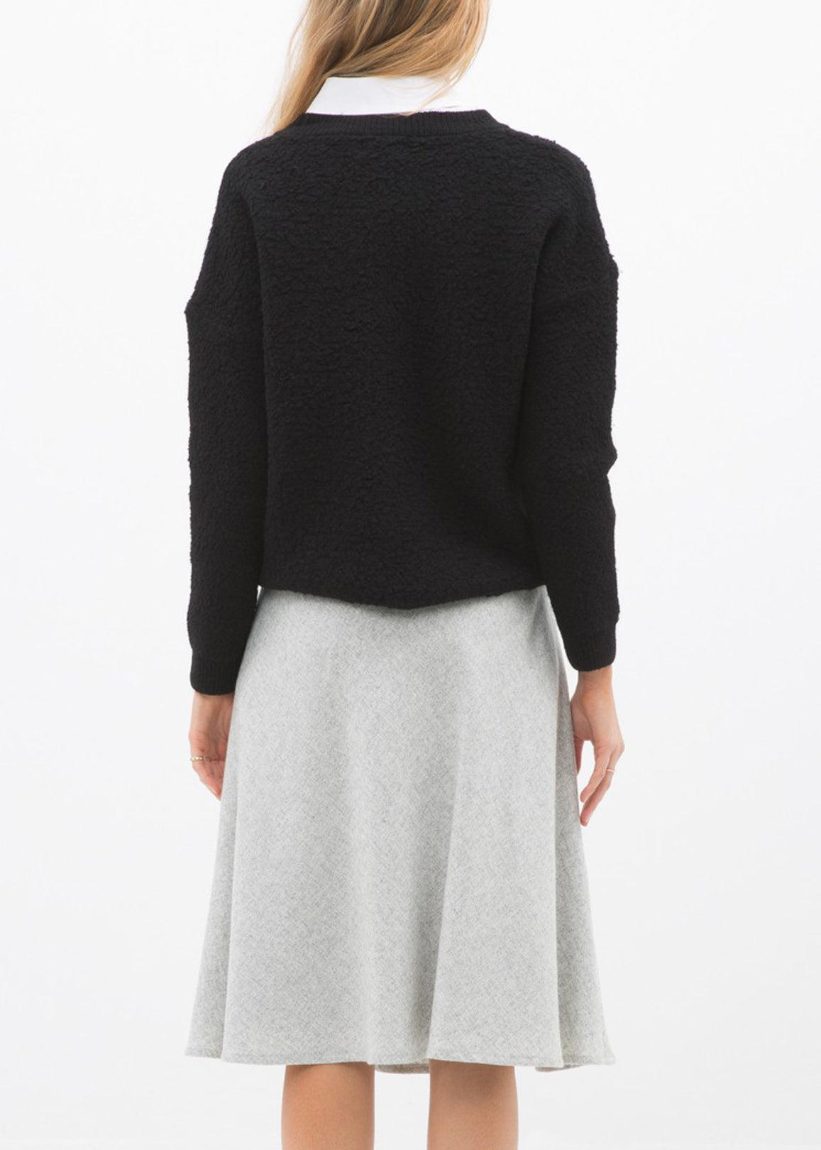 High Waisted Wool Knit Midi Skirt In Heather Grey - Horizon Bliss