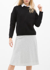 High Waisted Wool Knit Midi Skirt In Heather Grey - Horizon Bliss