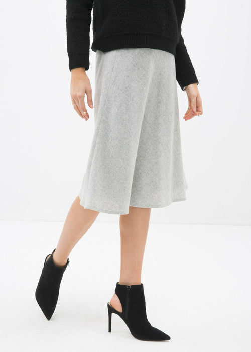 High Waisted Wool Knit Midi Skirt In Heather Grey - Horizon Bliss