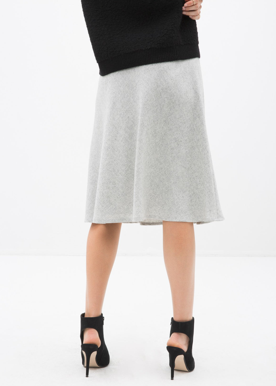 High Waisted Wool Knit Midi Skirt In Heather Grey - Horizon Bliss