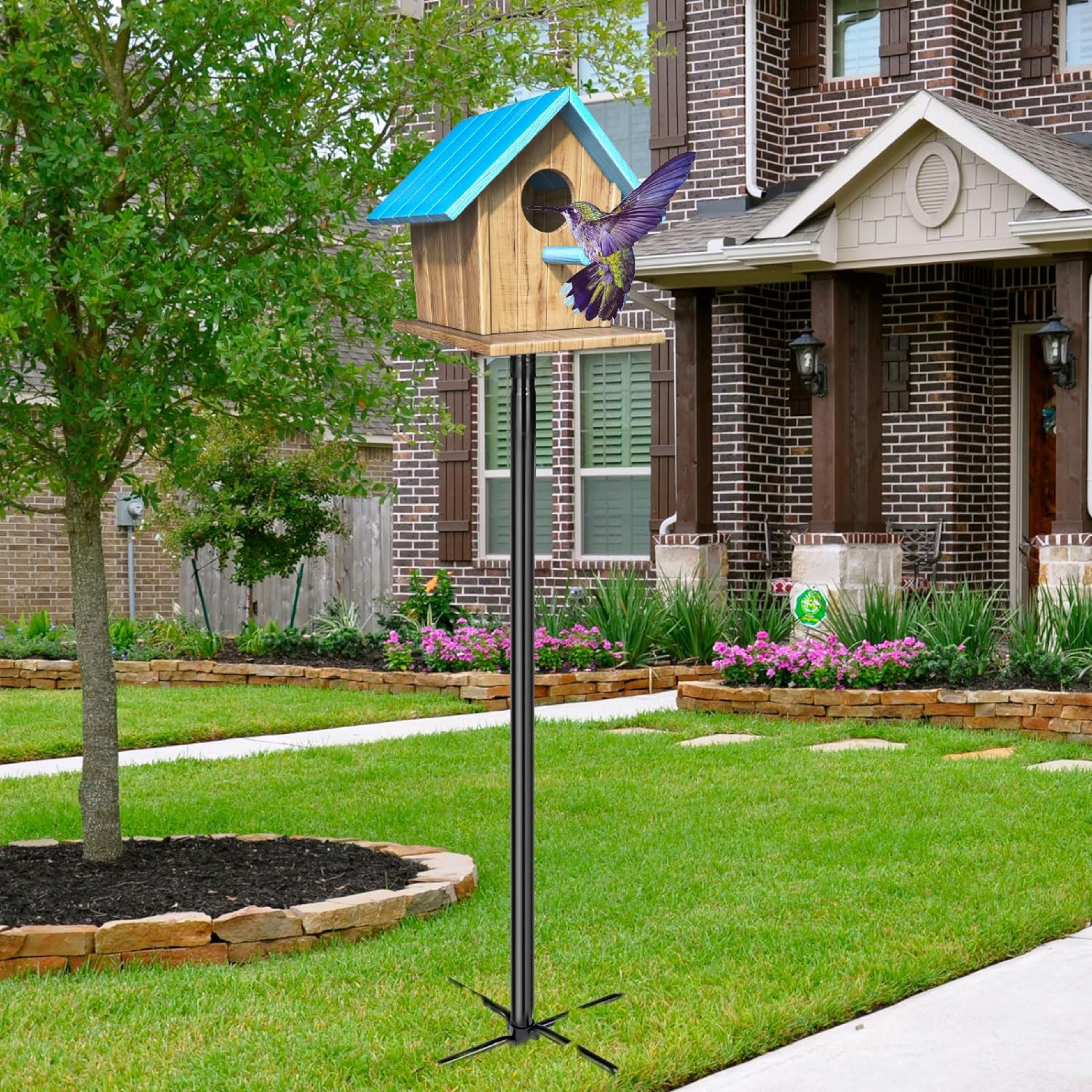 Bird House Pole, 1 Pack 109 Inch Heavy Duty Bird Feeder Pole Mount Kit with 5 Prongs Base for Outdoors, Adjustable Bird Feeder Stand for Wild Birds Watching (Bird House Not Included) - Horizon Bliss