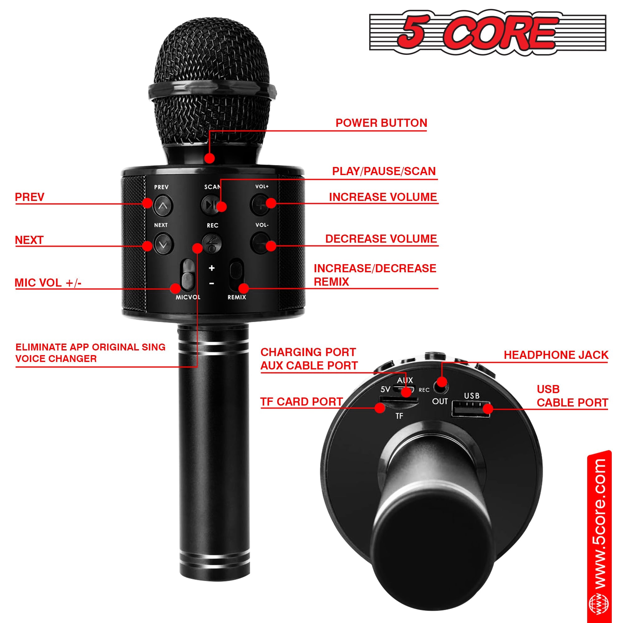 5Core Karaoke Microphone Bluetooth Mic Portable Handheld Wireless