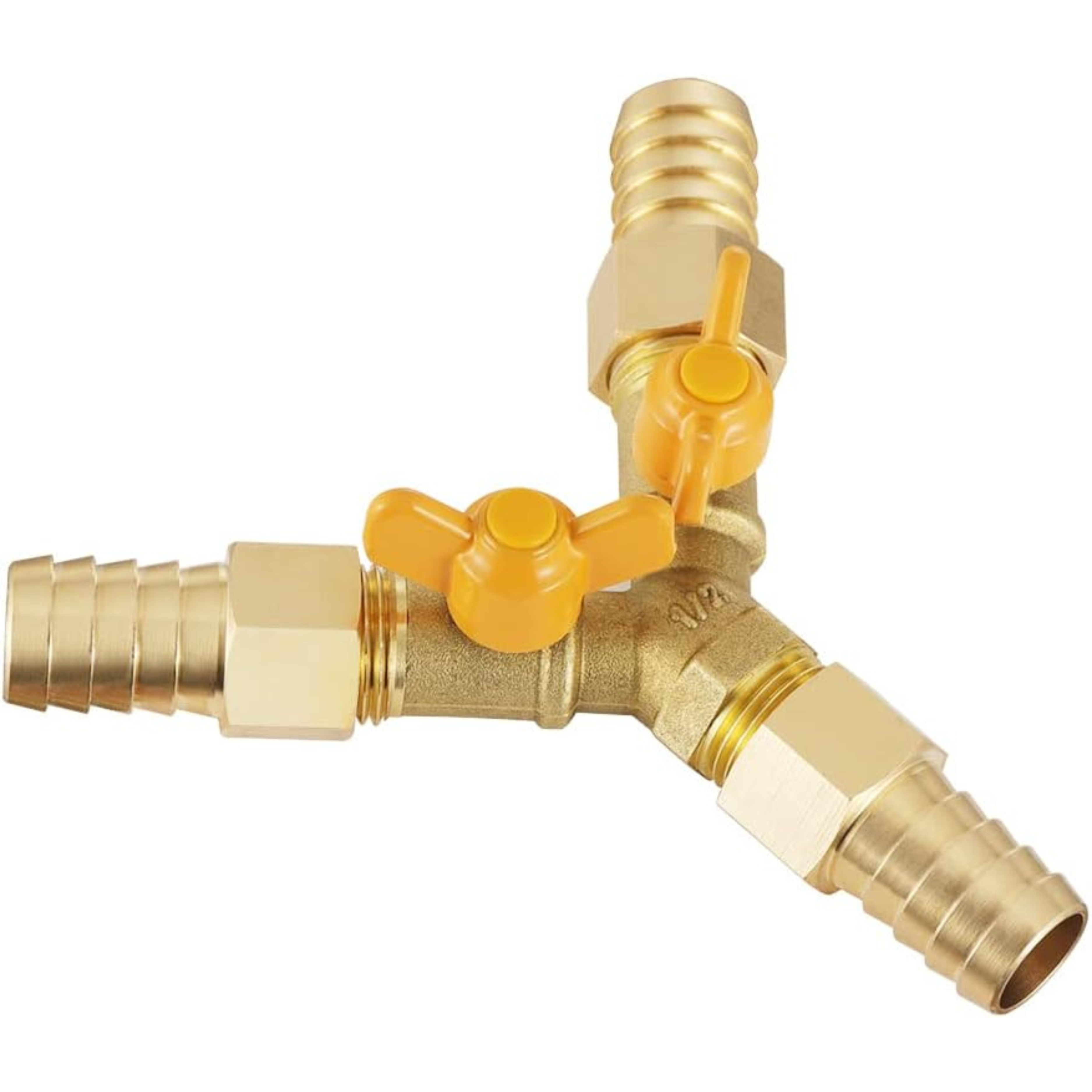 3 Way Shut Off Ball Valve, 5/8" Hose Barb 2 Switch Brass Y Shaped Valve with Clamps for Water Fuel Air - Horizon Bliss