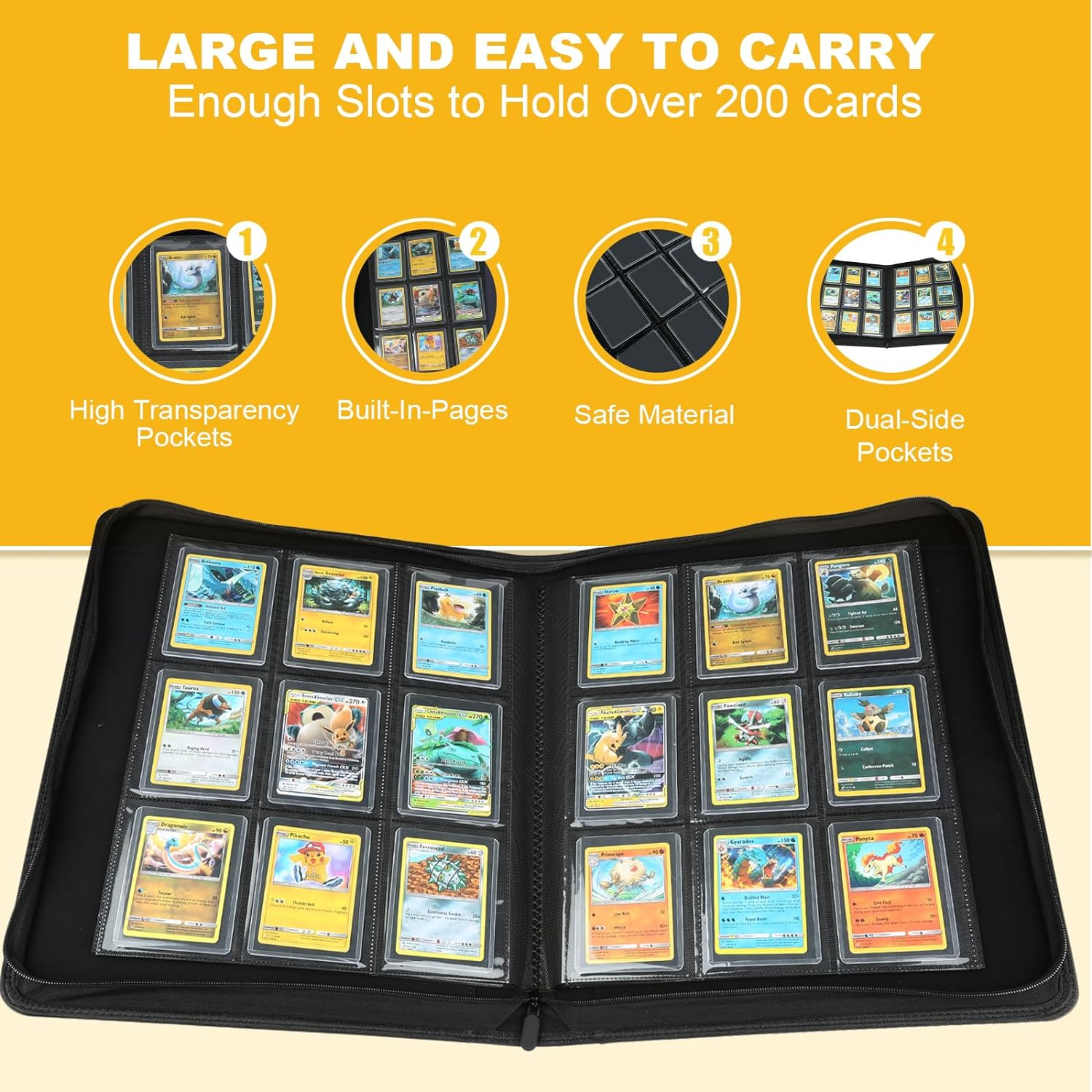 Toploader Binder, Holds 288 Toploaders, 9 Pocket Top Loader Binders with Sleeves for 3 x 4'' Toploaders, Double-Sided Pocket Top Loader Storage Binder, Trading Card Binder - Black - Horizon Bliss