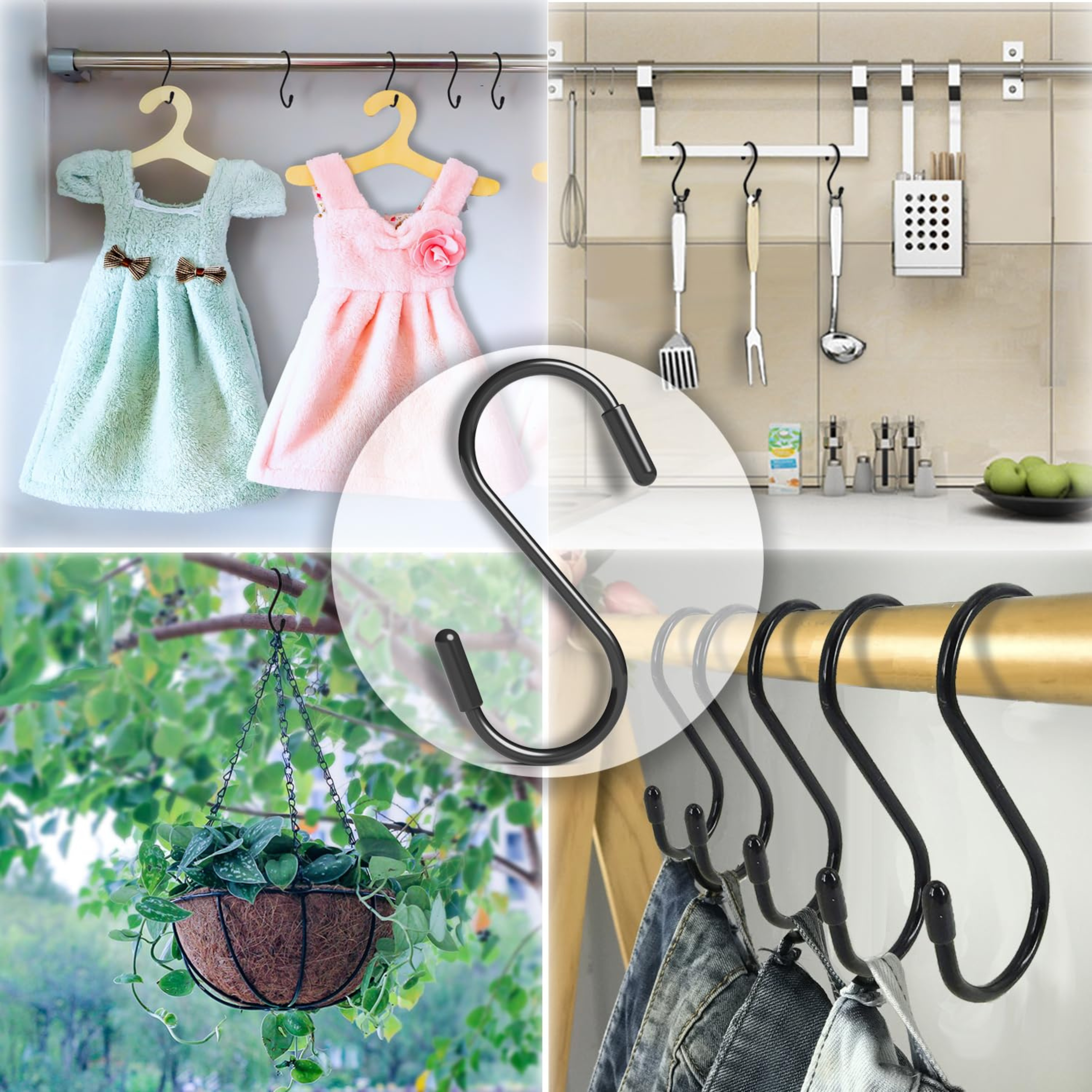 3" Heavy Duty Vinyl Coated S-Hooks for Hanging Plants, Closets, Gardens, Bird Feeders, Clothes, Hats, Bags, Pots (Pack 10) - Horizon Bliss