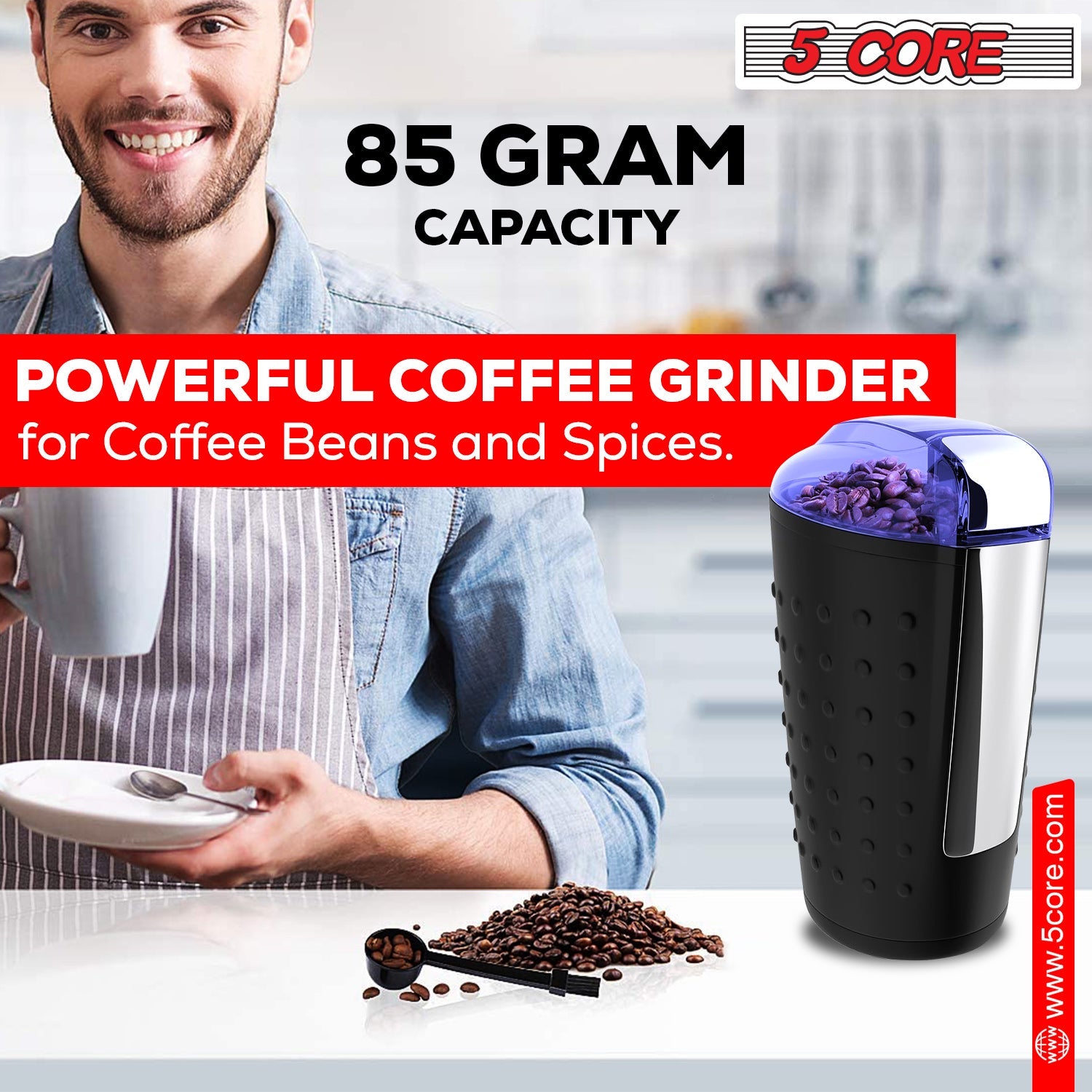 5 Core Coffee Grinder 85 Gram Capacity 150W Electric Bean Spice - Horizon Bliss