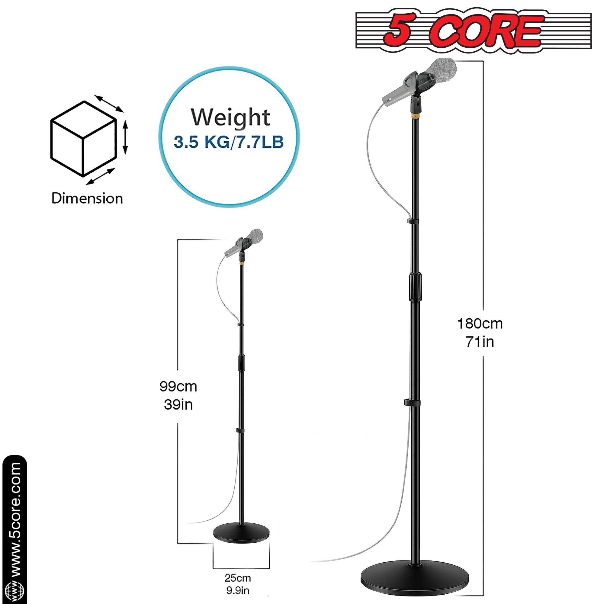 5 Core Mic Stand Round Base  Height Adjustable Universal Microphone