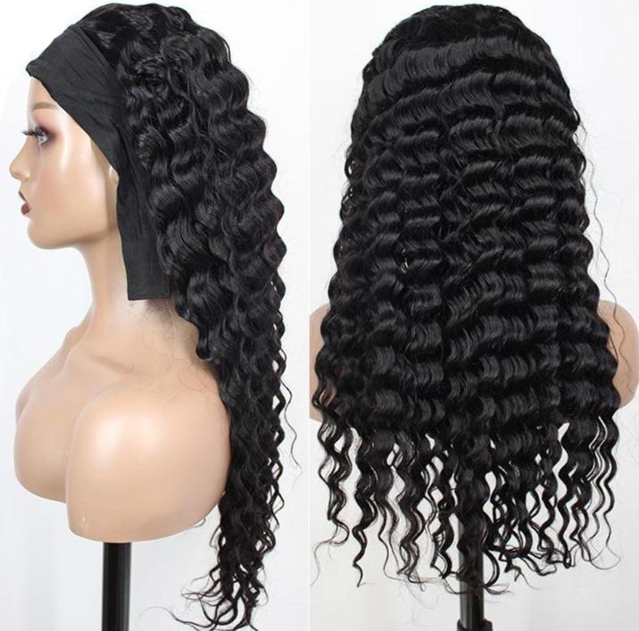 Headband Wig Loose Deep Wave Human Hair Scarf Wig No GLUE Easy Wear - Horizon Bliss