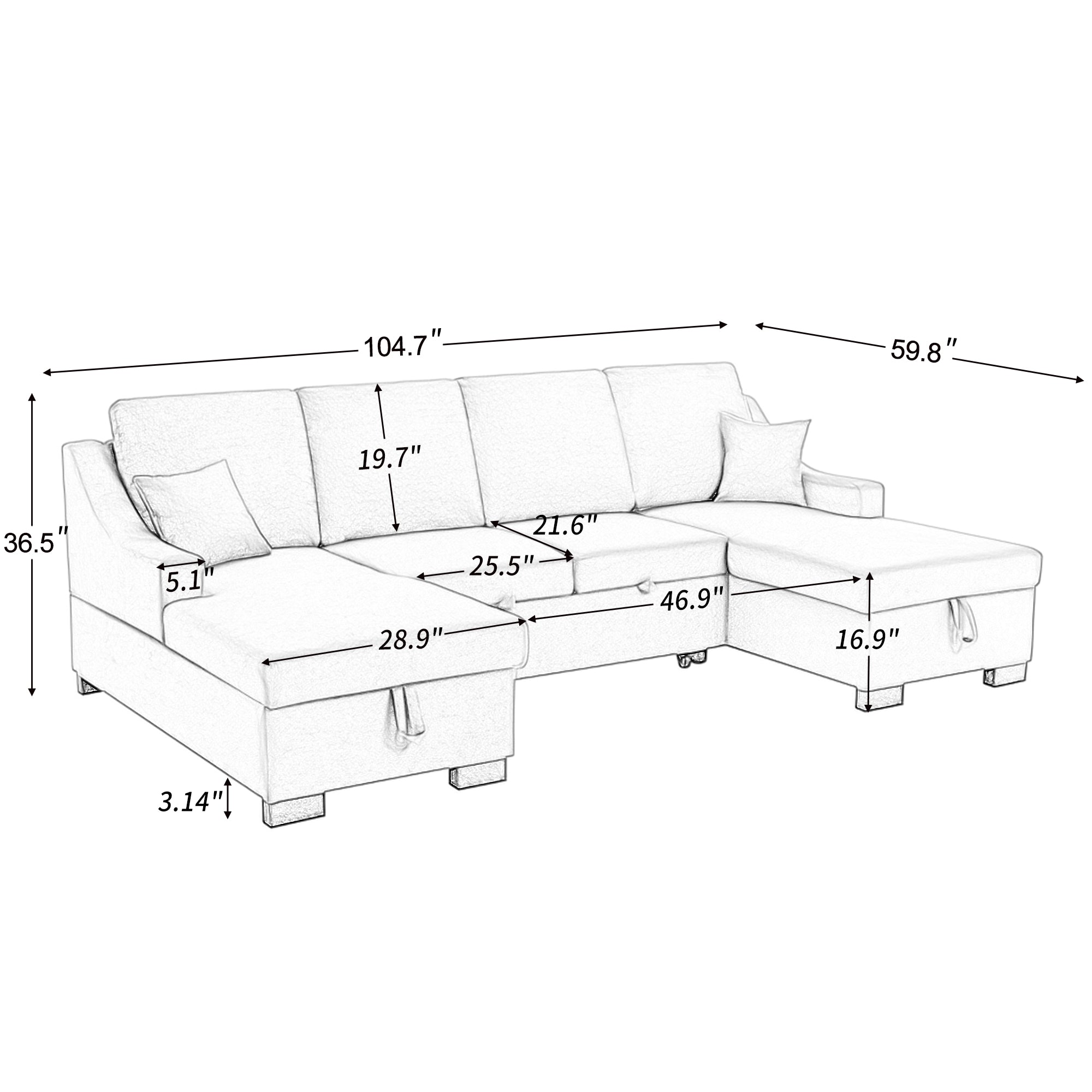 Upholstery Sleeper Sectional Sofa with Double Storage Spaces, 2 - Horizon Bliss