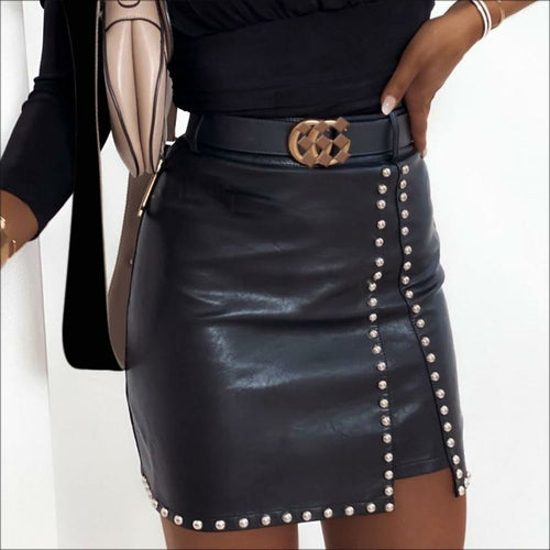 Rivets Pu Leather Mini Skirt Not with Belt - Horizon Bliss