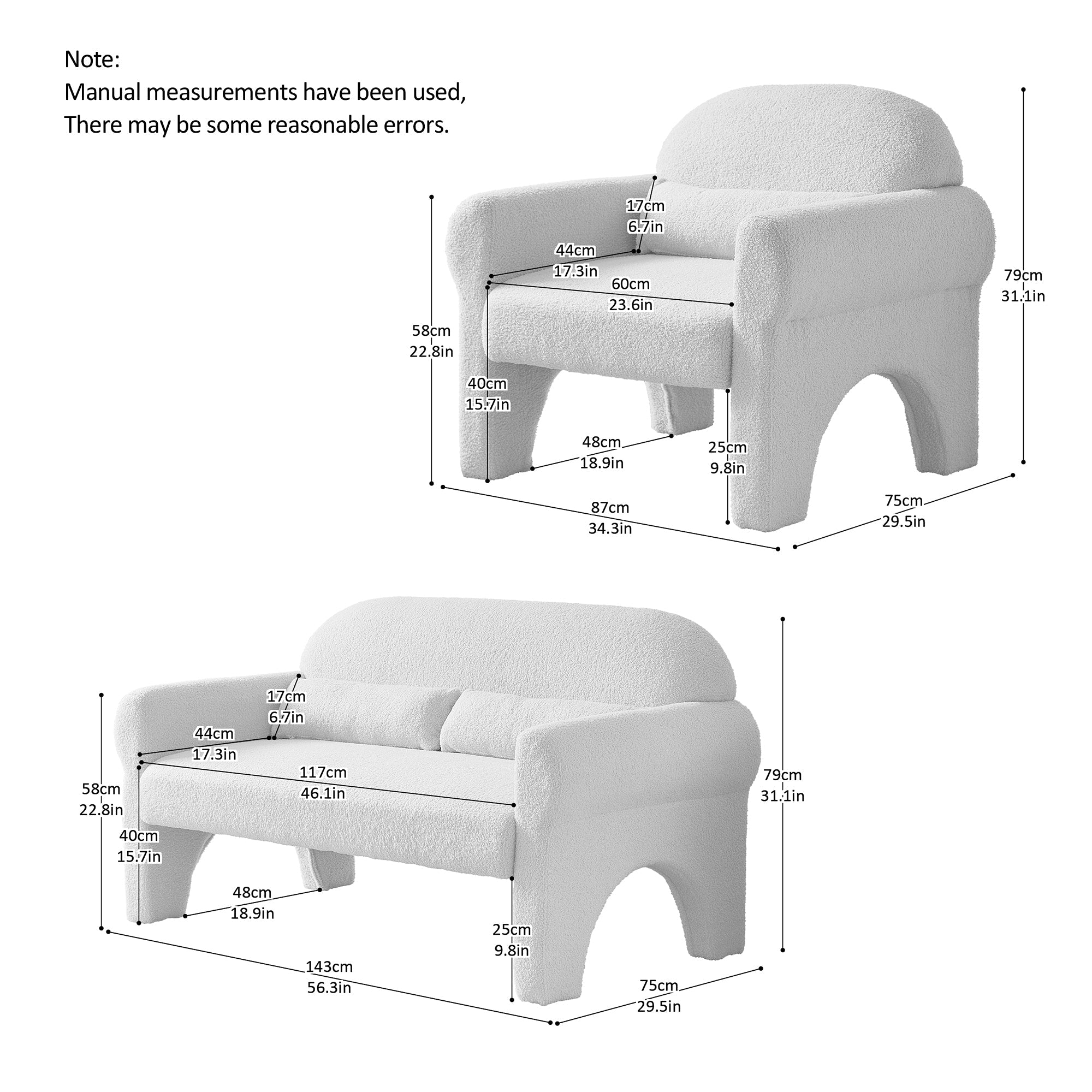 2 Piece Set Sofa Couch,modern teddy fabric loveseat & accent chair for