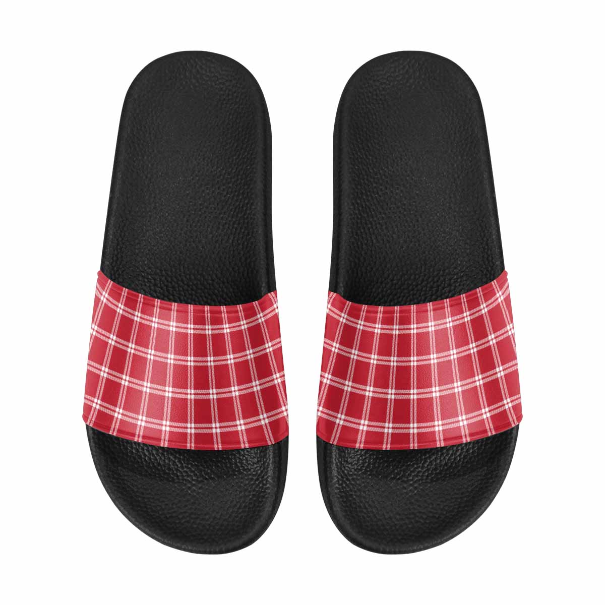 Mens Slide Sandals,      Buffalo Plaid Red And White - Horizon Bliss