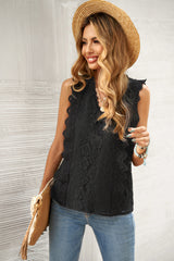 Chic Black Lace V Neck Summer Tank Top - Horizon Bliss