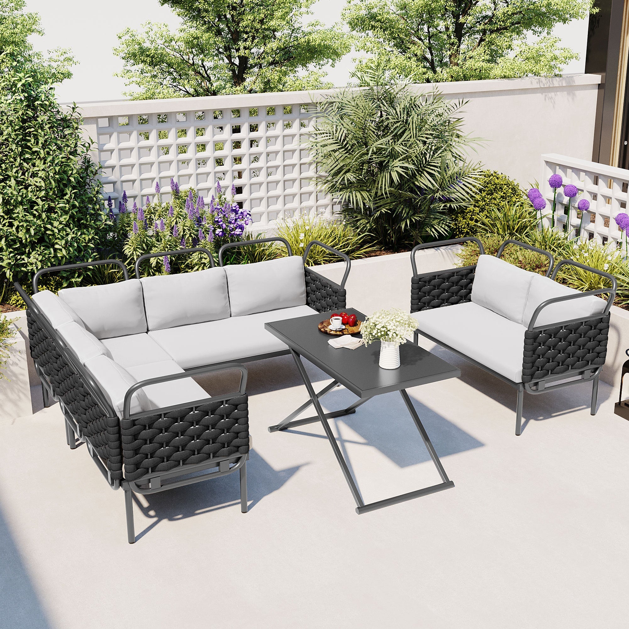 5-Piece Modern Patio Sectional Sofa Set Outdoor Woven Rope Furniture - Horizon Bliss