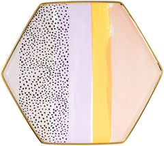 Sippin' Hexagon Mug and Saucer Set in Peach, Black Dot, and Honey