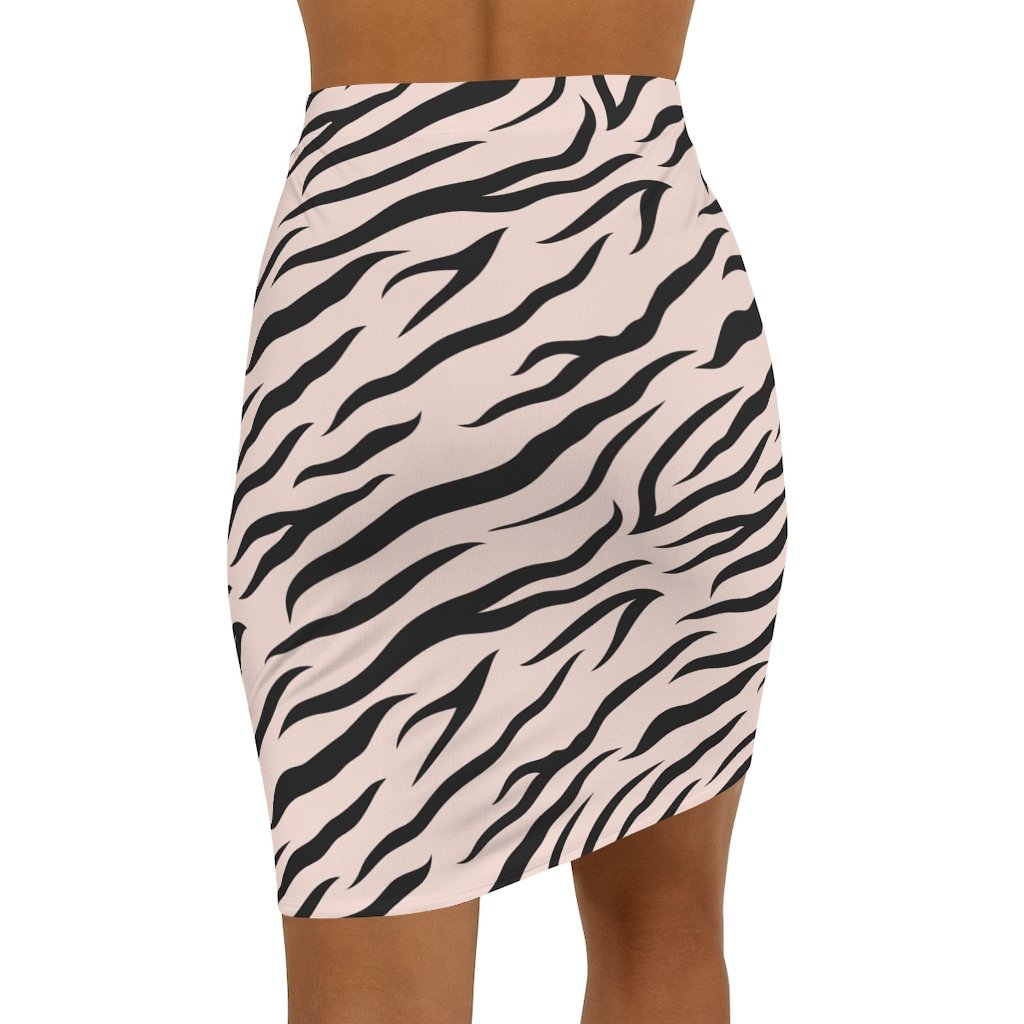 Womens Mini Skirt, High Waisted, Pink Zebra Style Pencil Skirt - Horizon Bliss