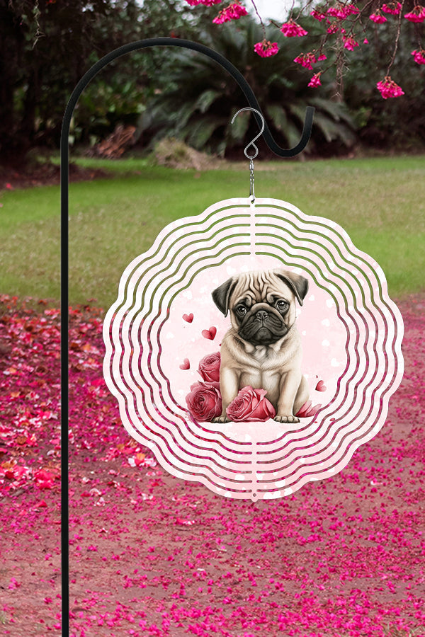 Valentine's Day Decor Pug Garden Wind Spinner