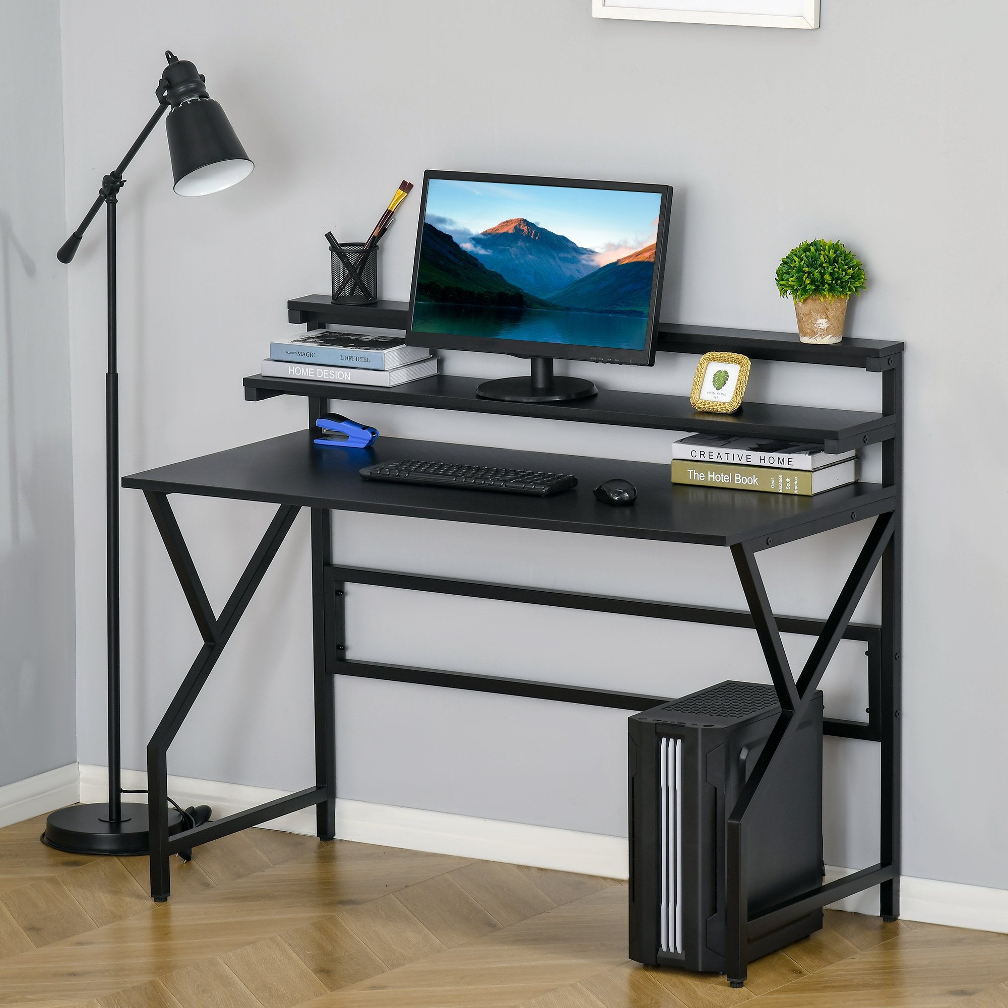 HOMCOM Modern Computer Desk, 47'' Home Office Desk with Storage - Horizon Bliss