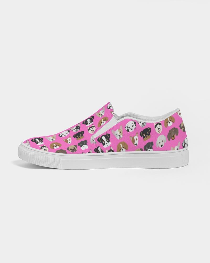 Womens Sneakers - Canvas Slip Ons, Pink Doggie Love Print - Horizon Bliss