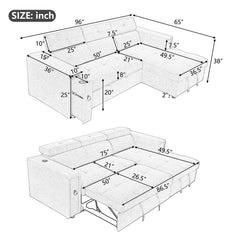 96" Multi-Functional Pull-Out Sofa Bed L-Shape Sectional Sofa with - Horizon Bliss