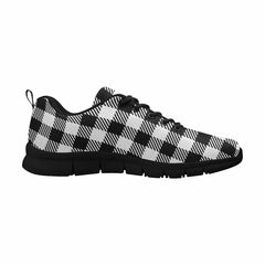 Sneakers For Men, Buffalo Plaid Black And White Running Shoe - Horizon Bliss