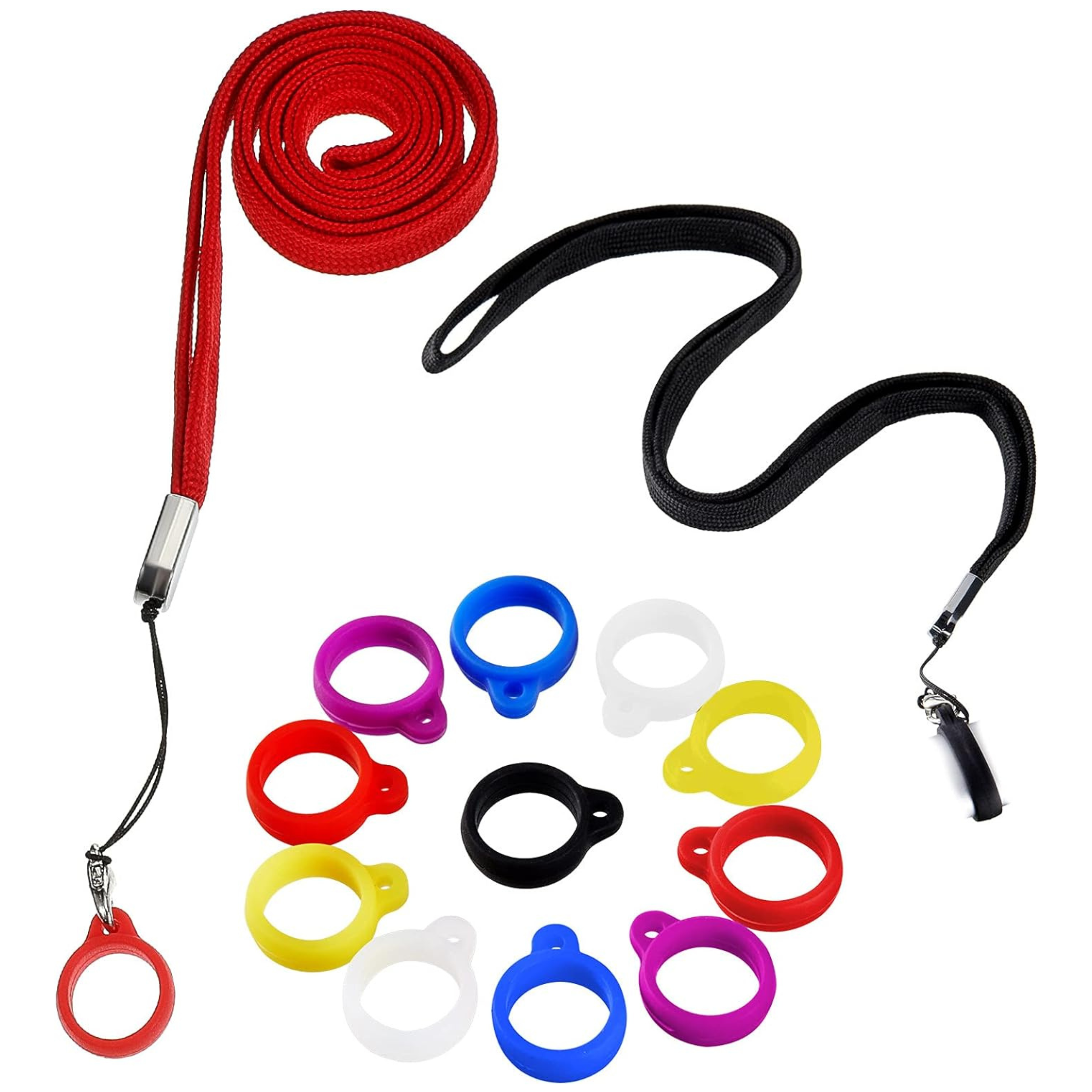 2 Anti-Lost Necklace Lanyard with 12 Pieces Anti-Lost Silicone Rubber Ring Pen Silicone Lanyard Holder (Classic Style) - Horizon Bliss