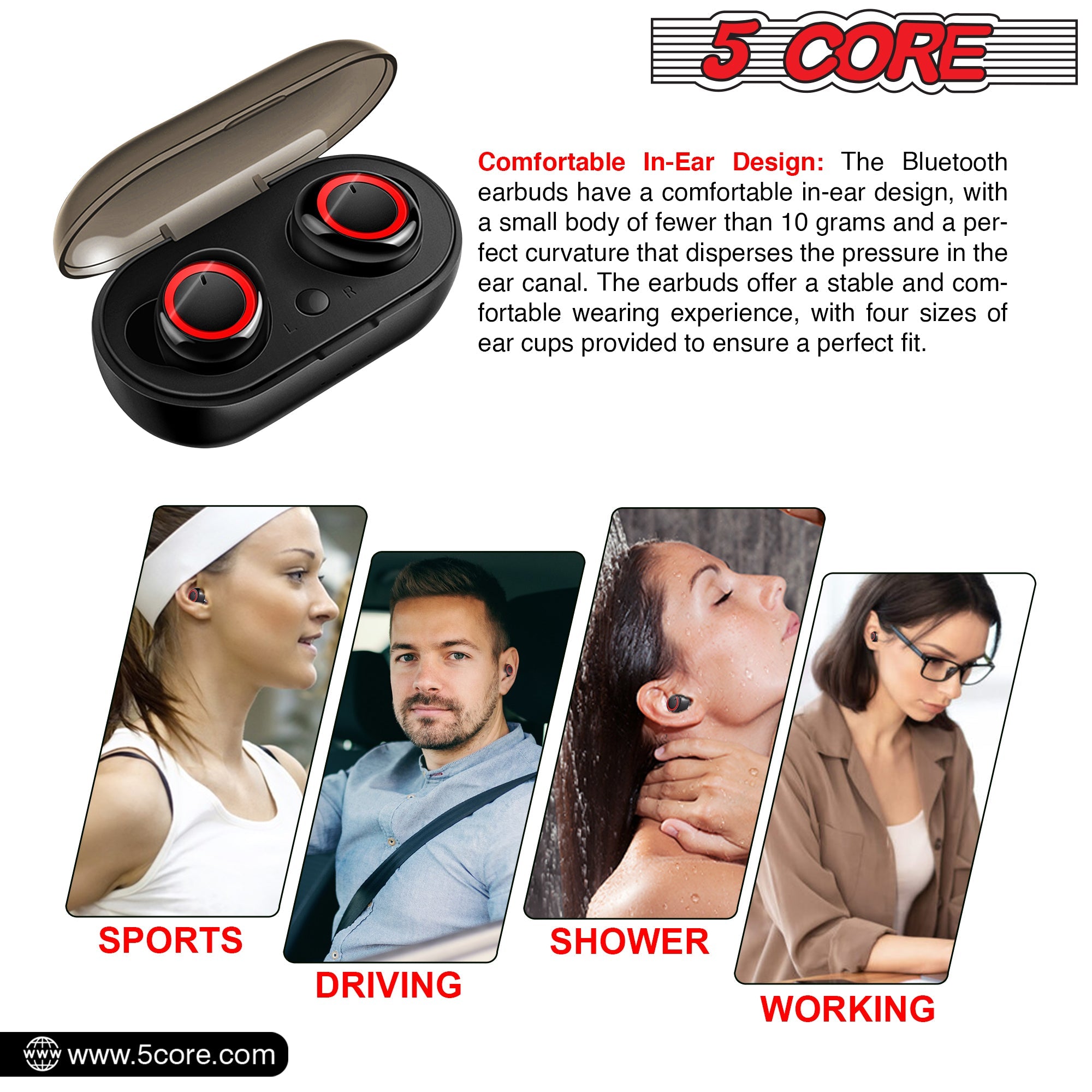 5 Core Wireless Ear Buds Mini Bluetooth Earbud Noise Cancelling