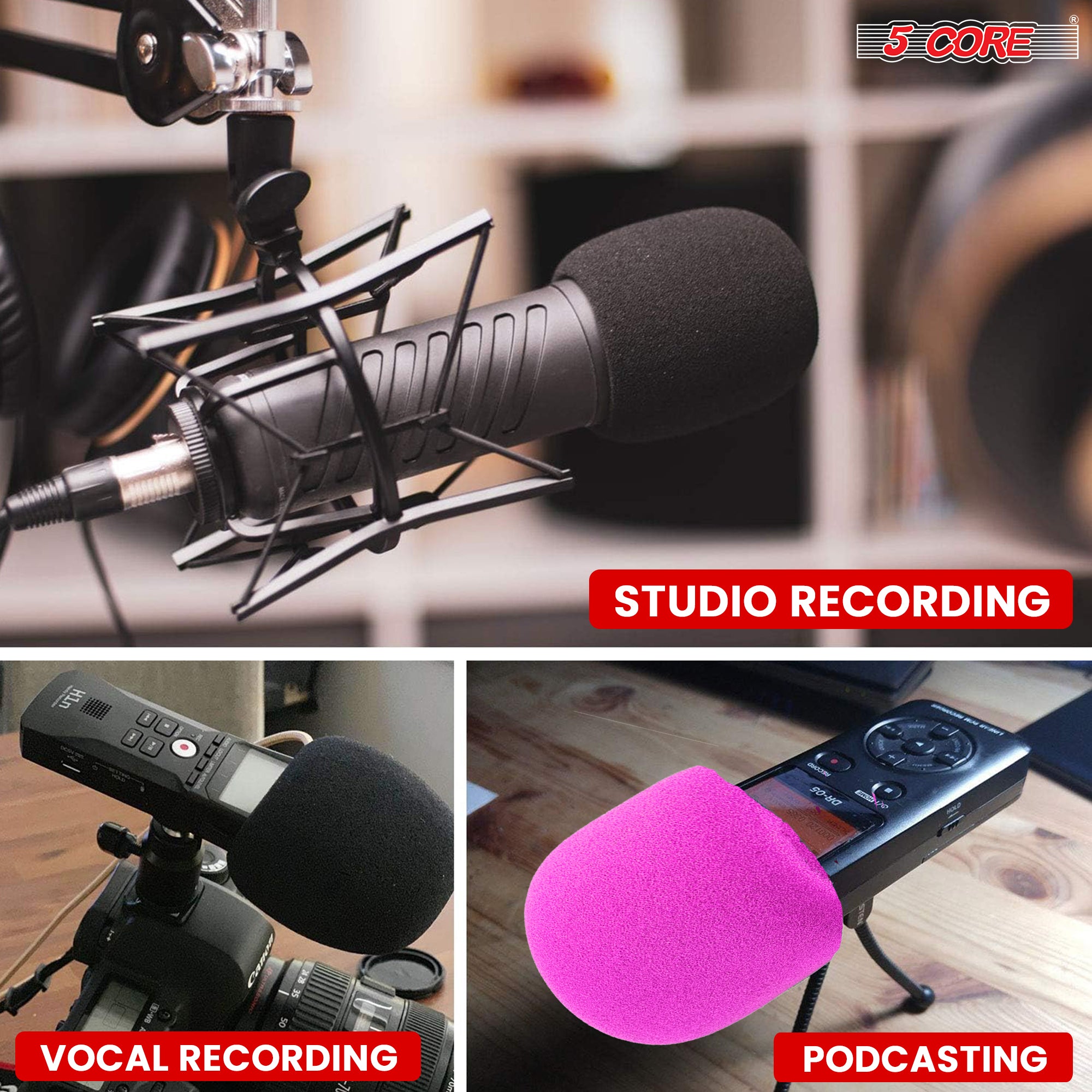 5Core Microphone Cover Soft Foam Mic Windscreen Windproof Sponge for