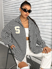 Houndstooth Button Down Long Sleeve Shacket