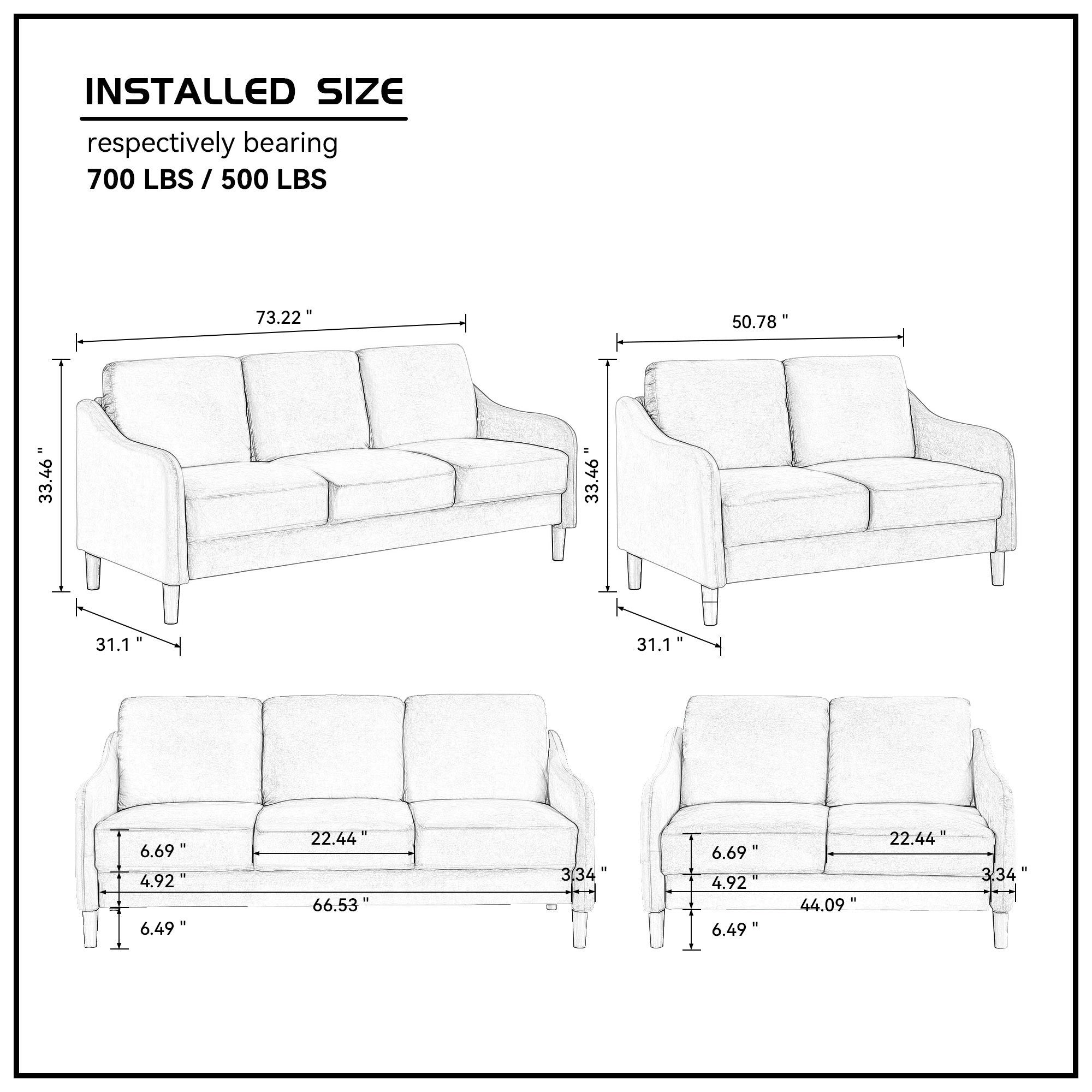 51.5" Loveseat Sofa Small Couch for Small Space for Living