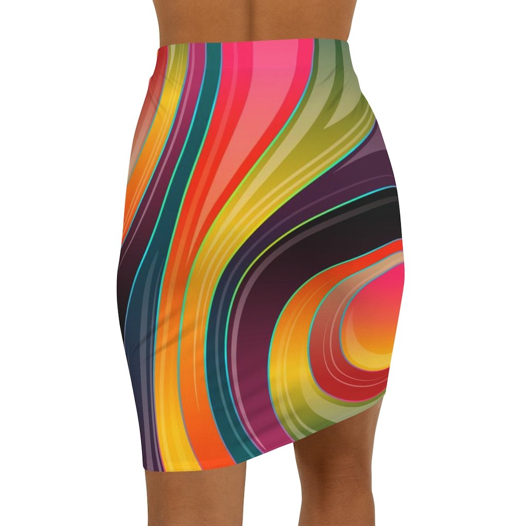 Womens Skirt, Multicolor Abstract Swirl Style Skirt - Horizon Bliss