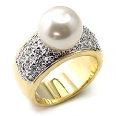 7X209 - Gold+Rhodium 925 Sterling Silver Ring with Synthetic Pearl in