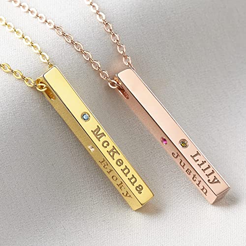 Mom Necklace With Kids Names, Mother Jewelry, 4 Sided Bar Necklace - Horizon Bliss