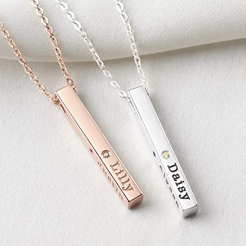 Mom Necklace With Kids Names, Mother Jewelry, 4 Sided Bar Necklace - Horizon Bliss