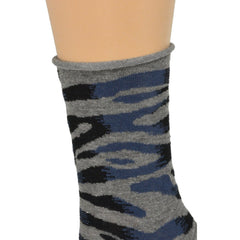 Sierra Socks Zebra Pattern Hi Anklet Casual Cotton Womens 2 Pair Socks - Horizon Bliss