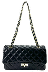 QUILTED FAUX LEATHER HAND BAG