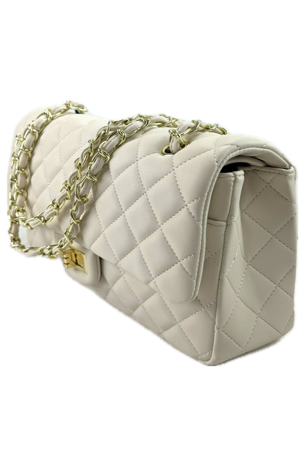 QUILTED FAUX LEATHER HAND BAG