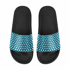 Mens Slide Sandals, Aqua Blue And White Stars - Horizon Bliss