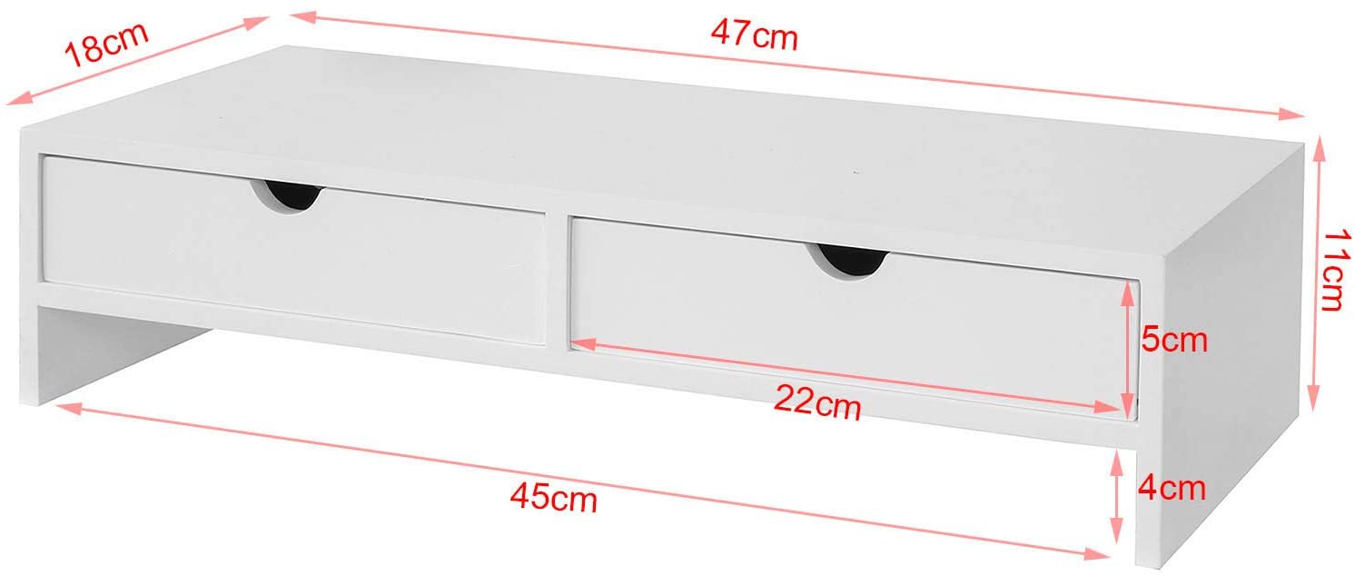 VIKUS White Monitor Stand Desk Organizer with 2 Drawers