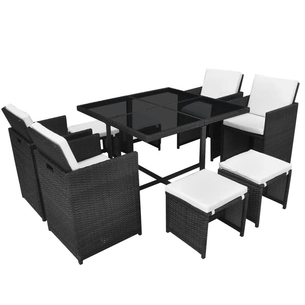 5 Piece Outdoor Dining Set with Cushions Poly Rattan Black - Horizon Bliss